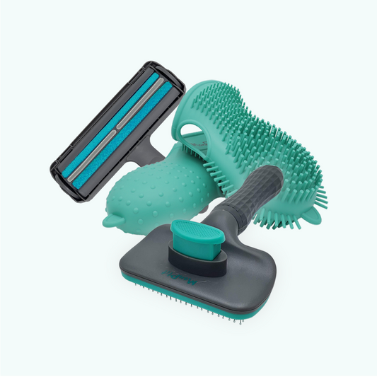 Monptitpets Homeware Kit – slicker brush, grooming glove and hair remover roller set for pets