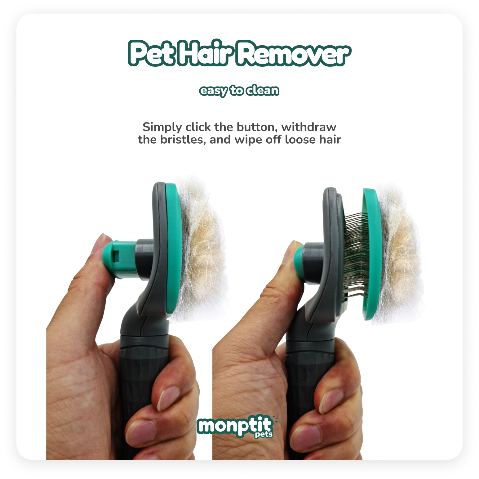 Using the Monptit Pets brush to remove hair from dog’s coat outdoors