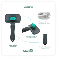 Monptit Pets ergonomic brush – non-slip handle, retractable cleaning system