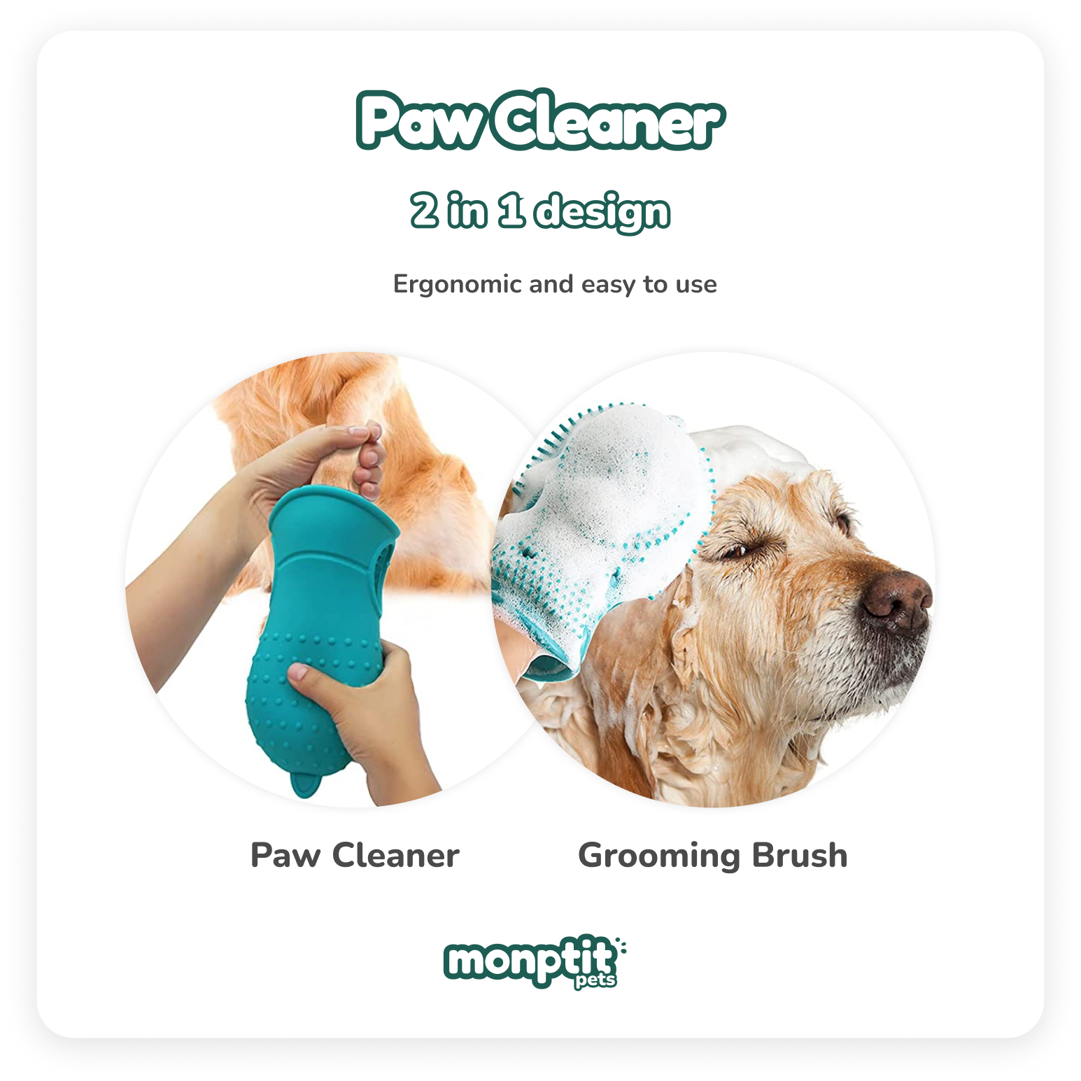 2-in-1 paw cleaner flipped as grooming brush for dog washing – Monptit Pets demo